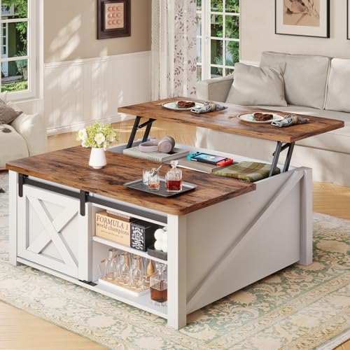 SEDETA 31.5" Lift Top Coffee Table with Storage, Square Coffee Tables for Living Room, Farmhouse Coffee Table with Large Hidden Storage Compartment and Adjustable Shelves, White by SEDETA