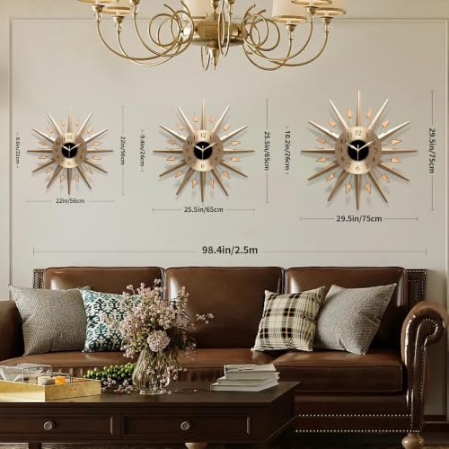 Starburst Large Wall Clock,Mid Century Decorative Wall Clock Modern Silent Clock Battery Operated for Living Room/Kitchen/Entryway/Bedroom/Office/Dinning Room Metal Wall Decor - Image 3