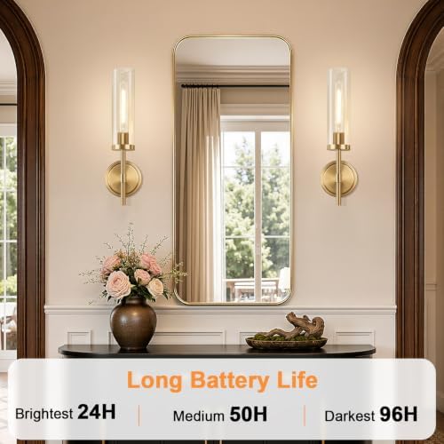 Battery Operated Wall Sconce Set of 2, Brushed Gold Wireless Rechargeable Wall Lighting Fixtures with Remote Control, Dimmable Wall Light for Bathroom, Vanity, Living Room, Bedroom, Hallway, Stairway - Image 4
