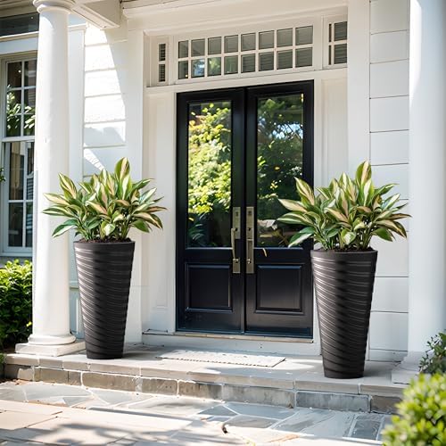 Kante Set of 2 Black Plastic Round Planters 29" Tall Home & Outdoor - Image 4