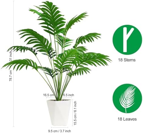SAJANDAS Set of 2 Artificial Areca Palm Plants in Pots, 31 Inch Fake Tropical Palm Trees with Greenery Leaves and Stems, Faux Dypsis Lutescens Floor Plants for Store, Office, Home Decoration - Image 2