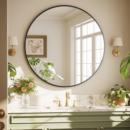 XRAMFY 40 Inch Round Mirror - Black Circle Mirrors for Bathroom, Entryway - Image 3
