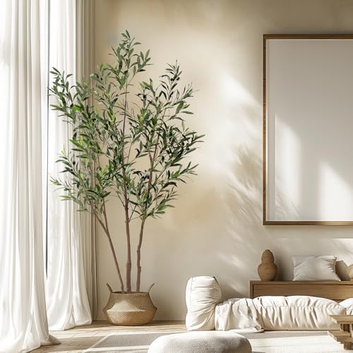 Erimda 6FT Artificial Olive Tree Tall Faux Silk Plant Tall Faux Olive Tree with Natural Wood Trunk & Lifelike Fruits Fake Potted Tree or Home Office Decor - Image 6