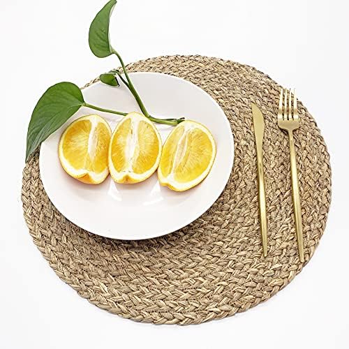 Woven Placemats for Dining Table Set of 4, 100% Natural Straw, Rustic Round Placemats Farmhouse Table Mats Rattan Wicker Placemats Hand Braided Place Mats for Indoor Outdoor, 14.17“ - Image 5