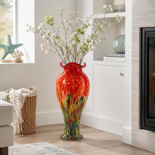 20" Tall Hand Blown Glass Vase – Pretty Ruffle Wide Mouth Decorative Flower Vase, for Modern Home Decor, Ideal Centerpiece for Living Rooms, Wedding & Home Decor - Image 7