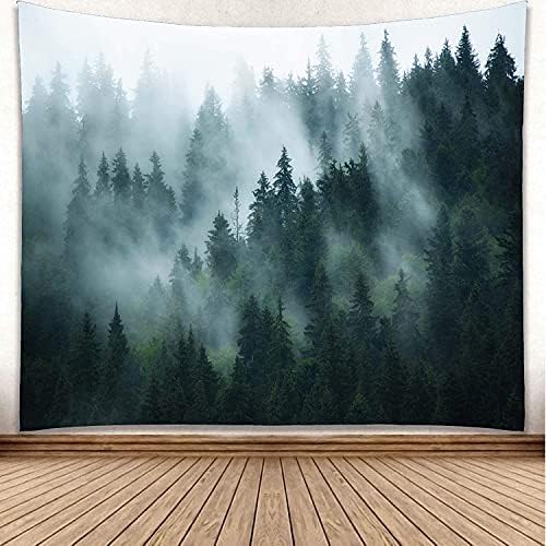 W140"xL90" Misty Forest Tapestry, Extra Large Wall Hanging for Living Room by YISURE