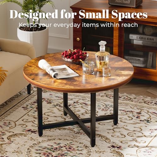 Round Coffee Table, Small Coffee Tables for Living Room, Brown Coffee Table - Image 6