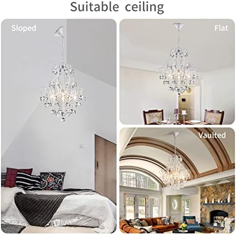 WUZUPS Crystal Chandelier 5-Light Pendant Ceiling Light Modern Lighting Fixture for Bedroom Hallway Bar Kitchen Bathroom, H 22.6'' x W 19.2'', E12 Base, White - Image 6