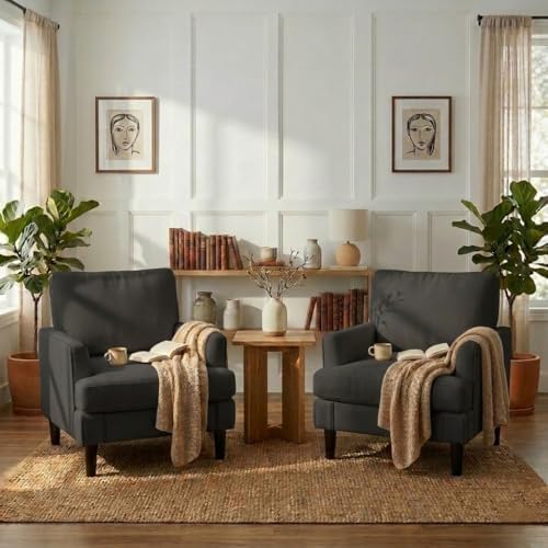 Kromax Accent Chair for Living Room Set of 2, Modern Reading Chair, Black by KROMAX