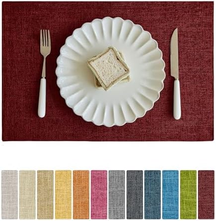 Softalker Faux Linen Cloth Placemats Set of 4-12 x 18 Inch, Red by Softalker
