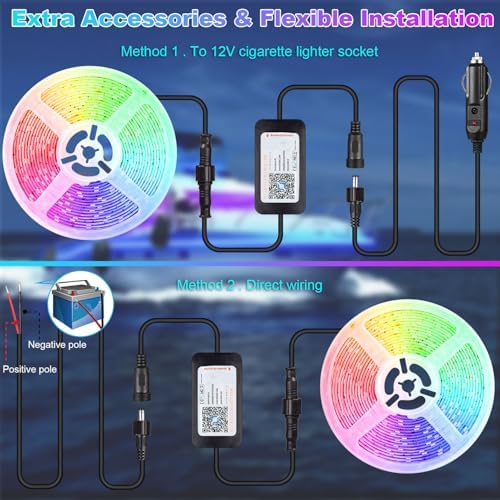 65.6FT Boat Lights LED Waterproof, Pontoon Boat Led Lights Strip, Marine Led Strip Light, Multicolor 12v RGB LED Strips Outdoor IP67, Night Fishing Lighting with APP & Remote for Bass Jon, RV, Kayak - Image 6