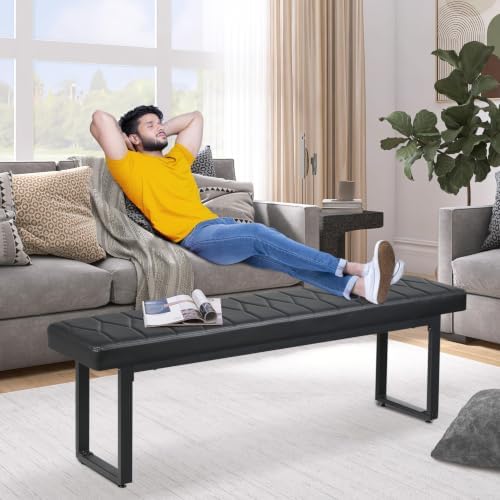 STHOUYN Black Faux Leather Benches Set of 2, 58 Inch Padded Seats - Image 6