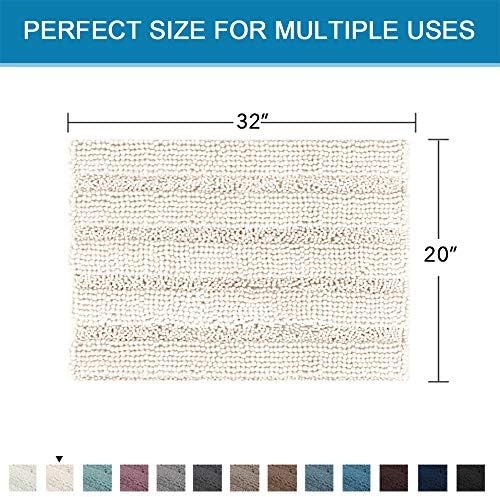 H.VERSAILTEX Bath Rugs for Bathroom Non Slip Bath Mats Extra Thick Chenille Striped Rug 20" x 32" Absorbent Non Skid Fluffy Soft Shaggy Washable Dry Fast Plush Mat for Indoor, Bath Room, Tub - Ivory - Image 2