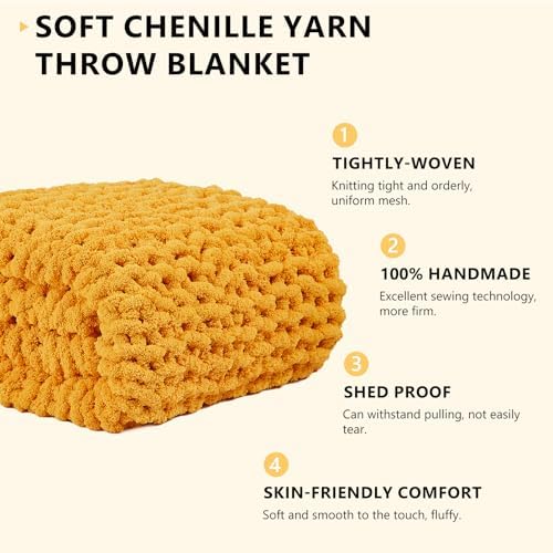 L'AGRATY Chunky Knit Throw Blanket for Couch, 72 x 84 Inches Mustard Yellow - Image 2