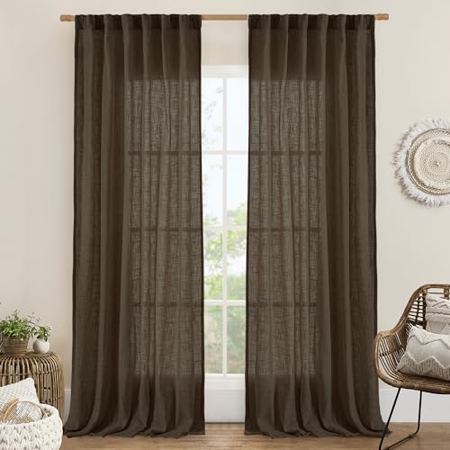 LAMIT Dark Brown Linen Curtains, Light Filtering Panels, 52 x 96 Inch by LAMIT