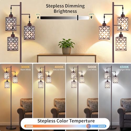 72" Dimmable Floor Lamp with Remote & Timer, Industrial Farmhouse Rustic Standing Lamp for Living Room Bedroom, 3 Individually Controlled Heads, 2 Height Options, 3 x LED Bulbs Included - Image 3