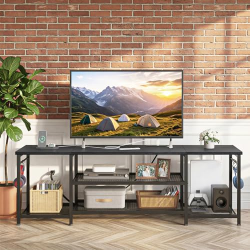 YGEOMER TV Stand for TVs Up to 75 Inch with Outlets, Bedroom, Black - Image 6