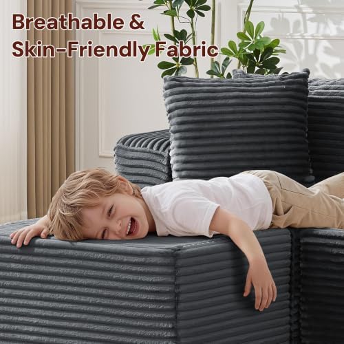 Korser Boneless Couches for Living Room, Cloud Couch Sectional with Ottoman, L-Shaped Sofa with Fluffy Comfy Corduroy Deep Seat, Bedroom, Apartment, No Assembly Required - Image 4