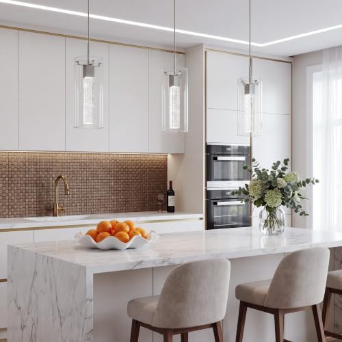 LED Crystal Pendant Lights for Kitchen Island, Brushed Nickel, 3 Pack - Image 7