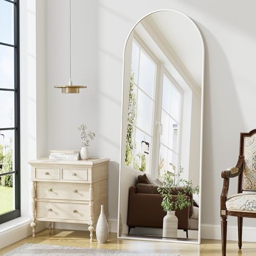 Arched Floor Mirror, 56"x20" Full Length Mirror, Standing Mirror Hanging or Leaning, Body Mirrors with Stand, Wall Mounted Mirror, Arched-Top Mirrors with Aluminum Frame for Bedroom (White) by ZMYCZ