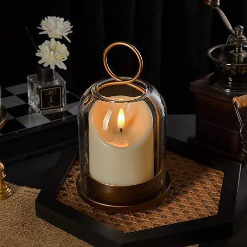 5"&4" Metal Candle Holder with Handmade Glass Dome in Brass & 2 Timer Candles, Set of 2 Versatile Hurricane Glass Candle Holders for Pillar Candles & Plants - Image 3