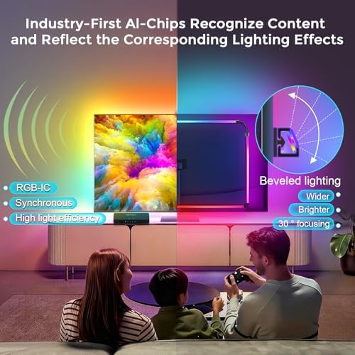 LightingWill TV LED Backlight with 4K HDMI Sync Box, 12.47ft RGBIC LED Strip Lights for 65-75 Inch TV, Sync with Screen, 3 HDMI Inputs, 60 LEDs/m High Density, App Control, Works with Alexa & Google - Image 2