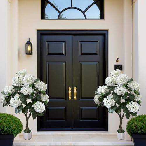 Artificial Hydrangea Tree 2 Pack, 4FT Faux Hydrangea Plant for Indoor & Outdoor Decor, Fake Hydrangea for Home Wedding Garden White - Image 6