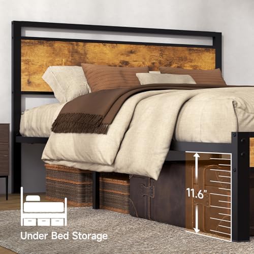 Z-hom Upgraded Full Size Bed Frame, Heavy Duty Metal Sturdy Full Bed Frame with Modern Wood Headboard & Footboard, Stable Platform Bed Furniture Bed Storage, No Noise, No Box Springs, Vintage Brown - Image 5