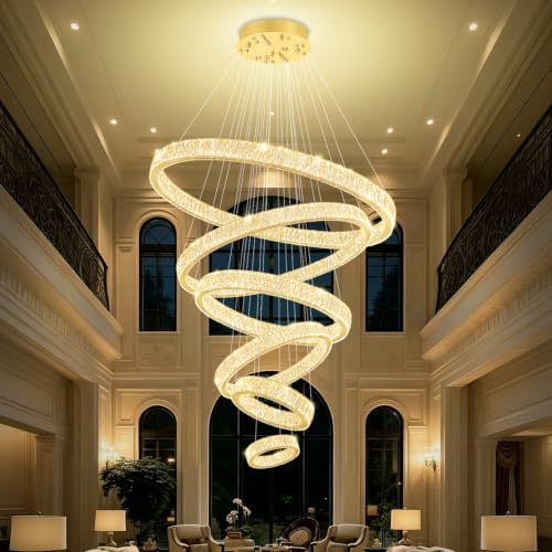 Extra Large Ring Chandelier Modern LED Gold 6 Ring Chandelier for High Ceiling Long Stair Crystal Chandeliers D8+15.7"+23.6"+31.5"+39.4"+47.5" by IDEQUY