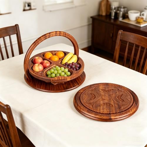 Handmade 12" Foldable Wooden Basket, Collapsible Fruit Basket - Image 2
