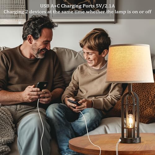 SRJJA 24" Farmhouse Table Lamps for Living Room Bedroom Set of 2, USB A+C - Image 3