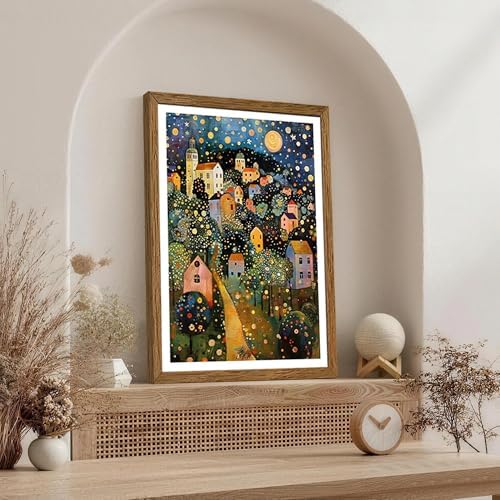 AVECCO Gustav Klimt Style Village Night Wall Art Framed Canvas 20x30 inch - Image 3