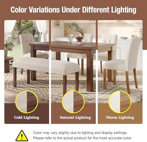 P PURLOVE 6 Piece Dining Table Set, Modern Wood Table (Walnut) - Image 5