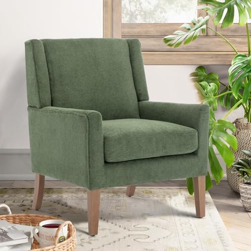 COLAMY Modern Wingback Living Room Chair, Upholstered Fabric Accent Armchair, Single Sofa Chair with Lounge Seat and Wood Legs for Bedroom/Office/Reading Spaces, Green by COLAMYHOME