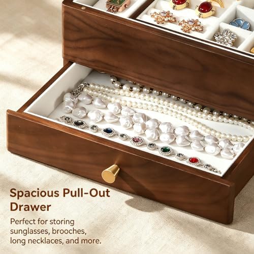 Black Walnut Wooden Jewelry Box with Feet, 3 Layer Organizer for Women - Image 6