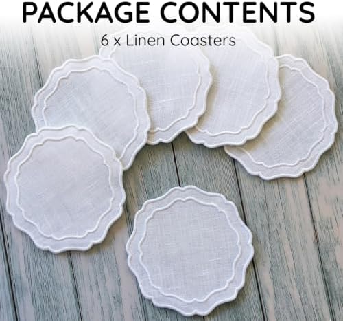 Linen Coasters for Drinks, Set of 6, 6 inch, White - Image 2