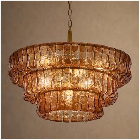 3-Tier 26 Inch Amber Crystal Glass Chandeliers, Modern Round Luxury 7 Lights Hanging Pendant Light Fixture, for Dining Living Room, Bedroom, Foyer, Entryway(Included E12 Bulbs) by MeiYDeng
