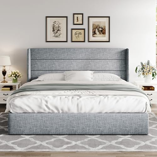 Allewie King Size Lift Up Hydraulic Storage Bed Frame Blue Grey - Image 7