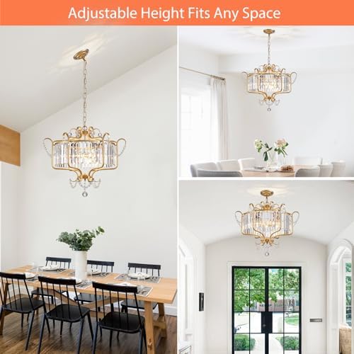 Modern Crystal Chandelier for Dining Room 24" Large Gold 6-Light Farmhouse Pendant Lighting Fixtures for Living Room Kitchen Island Hallway Bedroom Foyer - Image 6