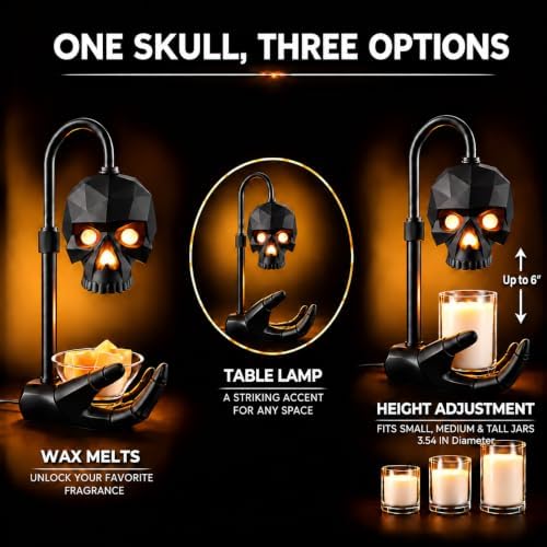 Gothic Skull Candle Warmer Lamp with Timer & Dimmer for Home Decor - Image 3