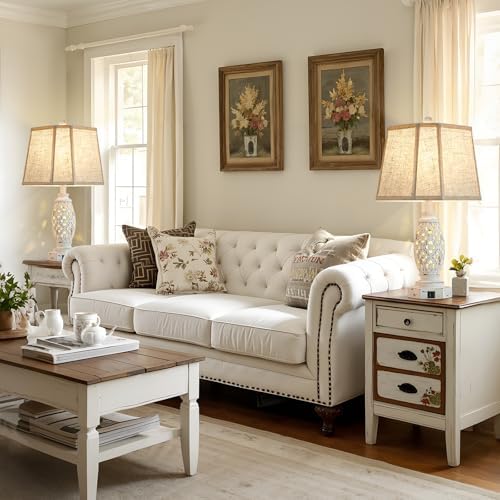 Lamps for Night Stands Set of 2-23.5" Bedside Lamp with USB A+C and Nightlight - Rustic Farmhouse Table Lamp for Bedrooms, End Tables, Living Room - French Country Decor, Bulbs Included, Cream - Image 5