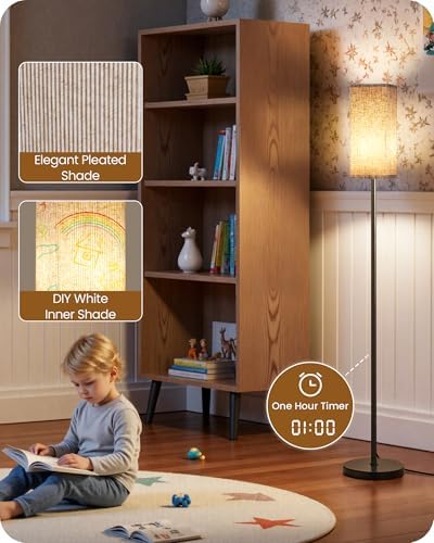 64.2” Dimmable Floor Lamp for Living Room with Remote and Foot Switch, Corner Floor Lamp for Bedroom, Includes 10W A19 Bulb, Modern Standing Tall Lamp, ETL Listed Beige and Black E17LD05 - Image 4