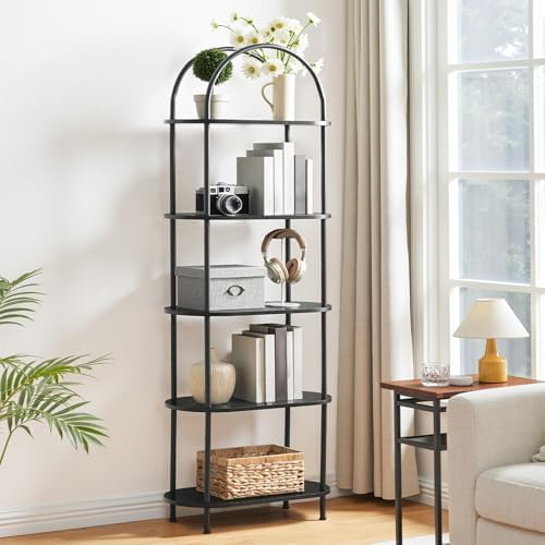 HOOBRO 5 Tier Open Bookshelf, Industrial Arched Bookcase Display Shelf Rack, Wooden Bookcase Storage Shelf Metal Frame, Tall Storage Organizer for Home, Easy Assembly, Black BB176SJ01 - Image 4