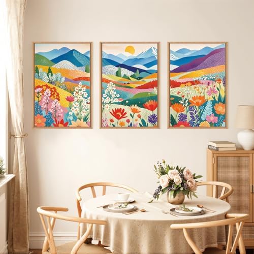LHIUEM Large Abstract Mountain Flower Framed Canvas Wall Art,Colorful Watercolor Boho Wall Decor,Nature Floral Tree Wall Painting,Bohemian Artwork for Living Room,Bedroom,Dining Room,Office -16"x24"x3 - Image 3