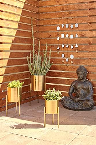 Deco 79 Metal Indoor Outdoor Planter Large Planter Pot with Removable Stand, Set of 3 Planters 18", 14", 12"H, Gold - Image 4