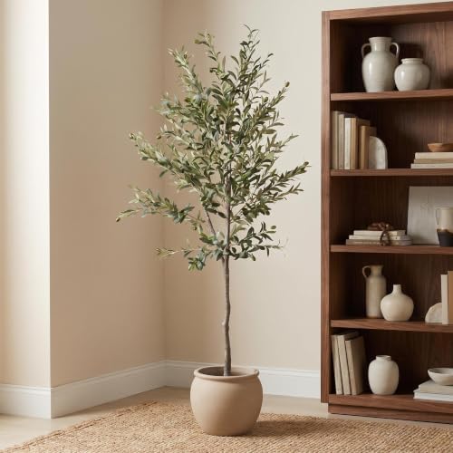 6FT Artificial Olive Tree, Faux Plants Indoor, Fake Tree with Black Pot - Image 2