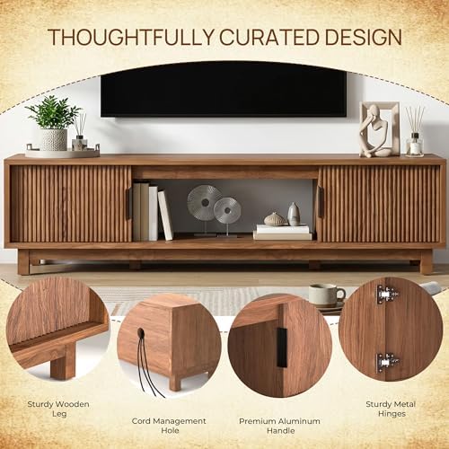 Alpen Fluted TV Stands for Living Room, 58" Mid Century Modern Entertainment Center with Storage, Brown Walnut TV Console for 55/60/65 Inch TV, Wood Television Media Cabinet for Bedroom - Image 7