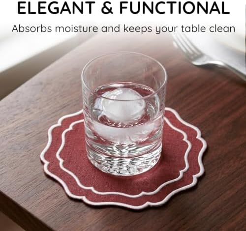 Linen Coasters for Drinks, Set of 6, 6 inch, Paprika - Image 5