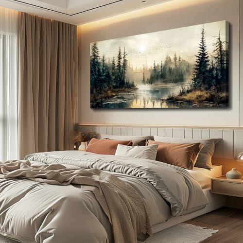 FUHAIHUA Large Wall Decor For Living Room Canvas Wall Art For Office Farmhouse Wall Decorations For Bedroom Forest River Landscape Paintings Modern Pictures Artwork Room Home Decor 24x48 In - Image 6