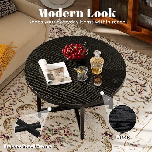 Round Coffee Table, Small Coffee Tables for Living Room, Black Coffee Table - Image 5